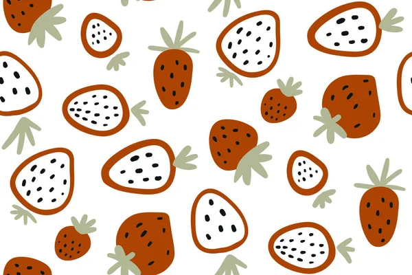 Fresa roja. Patrón sin costura vectorial con fresas aisladas sobre fondo blanco. Mano dibujada. Fondo de fruta. Impresión vectorial para tela y papel pintado. Bayas sobre fondo blanco. — Vector de stock