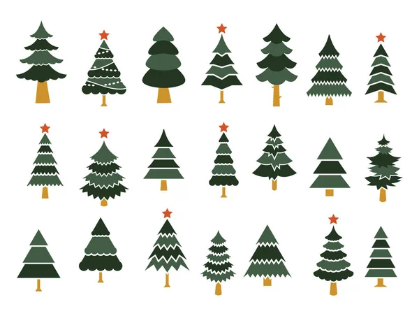 Conjunto de abetos diferentes. Tree Merry Christmas Icon. Plantilla vectorial para diseño, tarjeta de felicitación, invitación. Feliz Año Nuevo concepto. Ilustración vectorial. Árboles de Navidad festivos. — Vector de stock