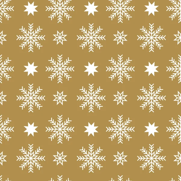 Vector seamless pattern with snowflakes and stars on a silver background. Winter holidays texture. Repeat design for decor, wallpapers, wrapping, website. Christmas background. Abstract geometric. — Vettoriale Stock