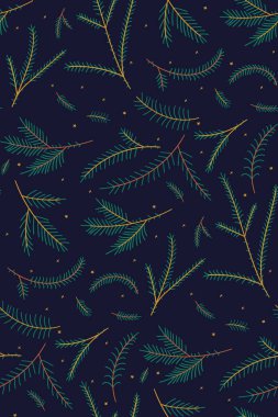 Seamless pattern with Christmas tree branches. Surface design for textile, fabric, wallpaper, wrapping, giftwrap, paper, scrapbook and packaging. Winter seamless pattern with christmas trees.