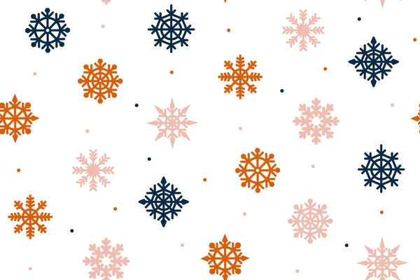 Textura de Natal com flocos de neve vermelhos e azuis sobre um fundo branco. Padrão de Ano Novo sem costura. Elementos decorativos de Ano Novo para design de Natal. Fundo de inverno com neve. — Vetor de Stock