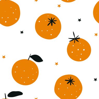 Portakallar beyaz arka planda izole edilmiş. Kış dönemi. Noel meyveli kusursuz desen. Meyve portakalları. Kırmızı portakallı, tropik, pürüzsüz desen. Tekrarlanan meyve arka planı. Yaz Meyveleri