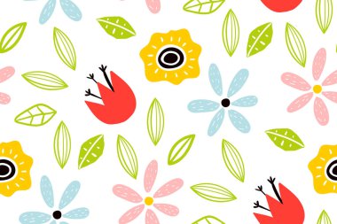 Bahçe çiçeği, bitkiler, botanik, moda için kusursuz model vektör tasarımı. Küçük çiçekte şirin bir desen. Küçük renkli çiçekler. Kumaş ve ambalaj için yaratıcı çocuksu doku.