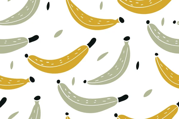 Gula bananer på en vit bakgrund. Bananer sömlöst mönster. Vektorillustration. Exotisk bananteckning. — Stock vektor