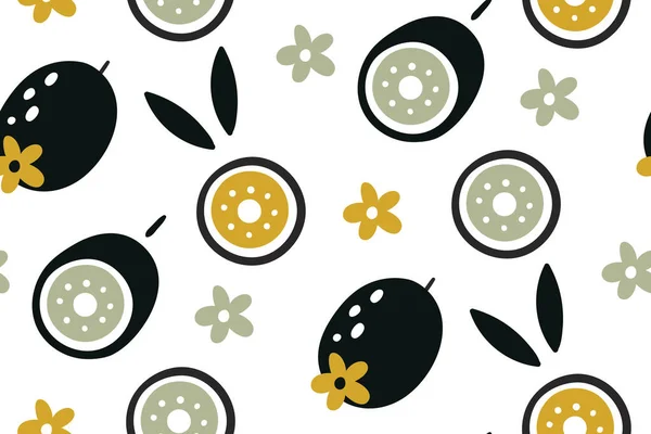 Patrón sin costuras Kiwi. Fruta tropical fresca dibujada a mano. Doodle frutas. Vector repetir fondo para tela de verano colorido. Textura con kiwi tropical. fondo de verano con alimentos. — Vector de stock