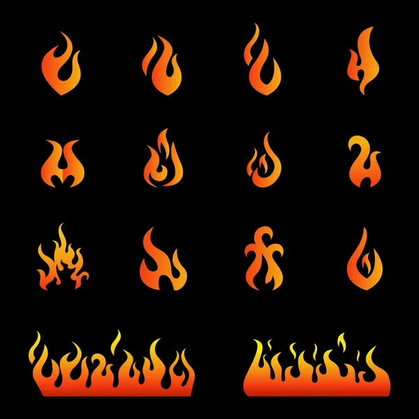 Flammes de feu, ensemble icônes — Image vectorielle