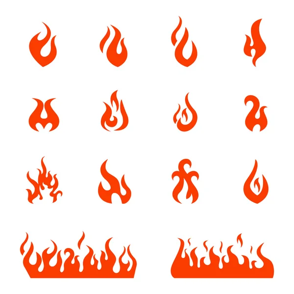 Fire flames, set icons, vector illustration — Stock Vector