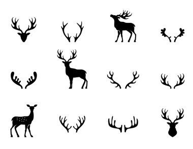Set of antlers, silhouette, vector clipart