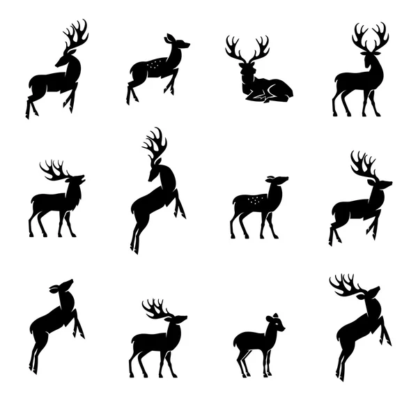 Ensemble silhouette de cerf — Image vectorielle