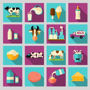 Set of icons for milk. Dairy products, production, range. clipart