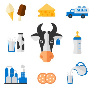 süt Icons set - düz stil.