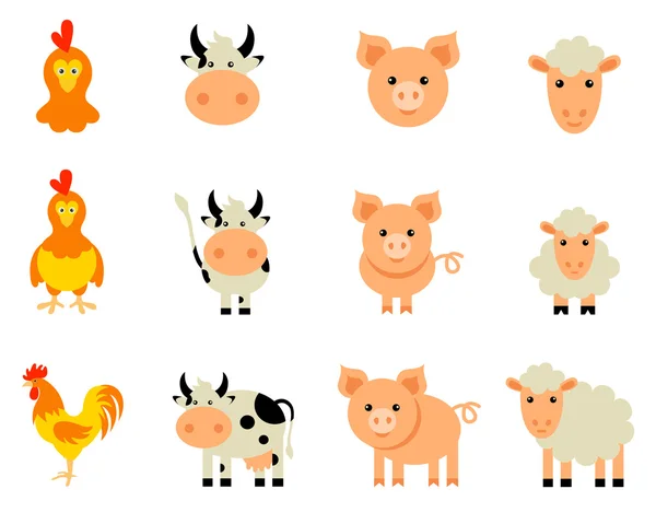 Vector Set of isolated Farm Animals — Stock Vector