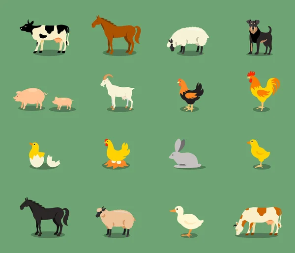 Animales de granja en estilo de vector plano . — Vector de stock