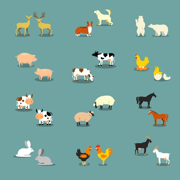 Vector Conjunto de animales de granja aislados — Archivo Imágenes Vectoriales