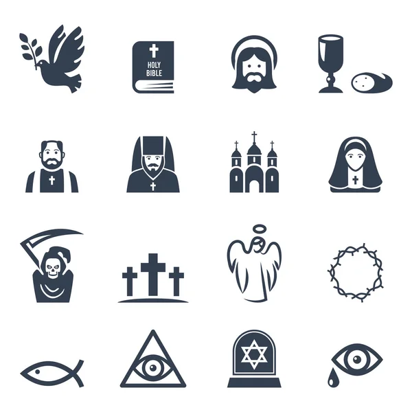 Vector zwarte religie icons set — Stockvector