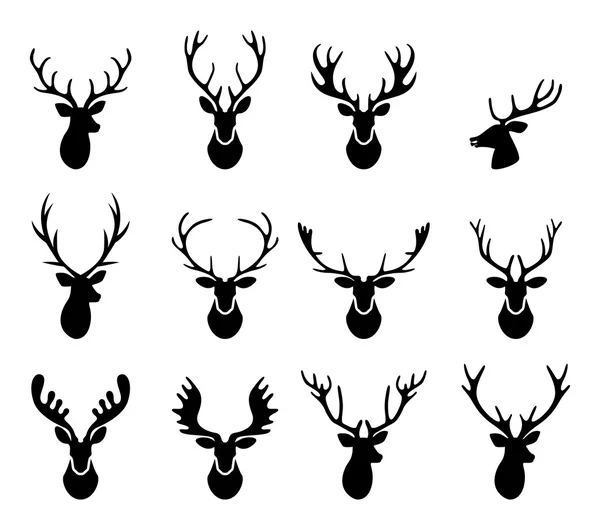 Black silhouettes of different deer horns, vector — Stock Vector