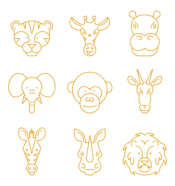 Linha vetorial conjunto de ícones de animais africanos . —  Vetores de Stock