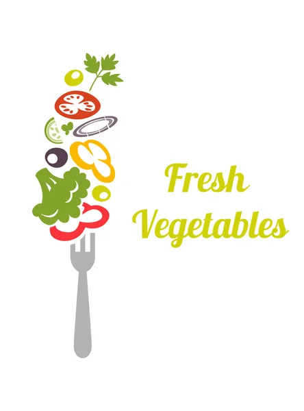 Свіжі змішані овочі на виделці. Дизайн логотипу векторний шаблон. Піктограма концепції логотипу . — стоковий вектор