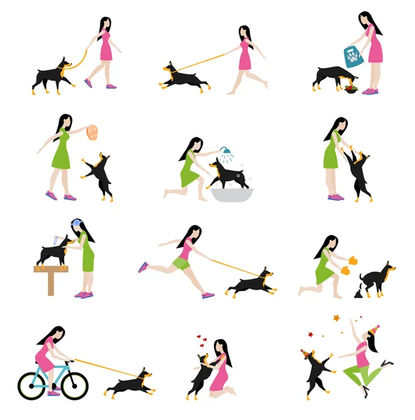 Perro profesional caminando . — Vector de stock