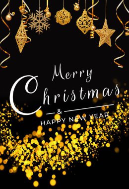 Mutlu Noeller kartpostal afişi, siyah arka planda süslemeler