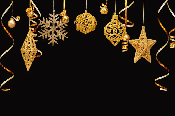 God Jul vykort banner, dekorationer på svart bakgrund — Stockfoto
