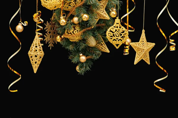 メリークリスマスポストカードのバナー、黒の背景の装飾 — ストック写真
