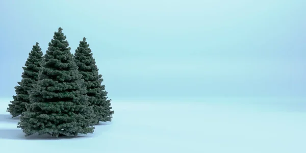 Árvore de Natal, venda de árvores no fundo azul, espaço de cópia — Fotografia de Stock