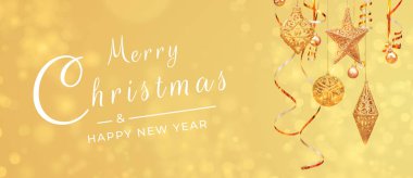 Mutlu Noeller kartpostal afişi, sarı arka planda süslemeler