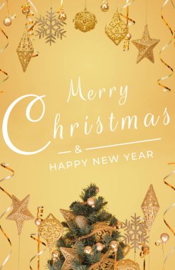 Mutlu Noeller kartpostal afişi, pembe arka planda süslemeler