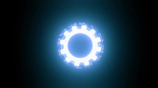 Abstract motion background glows gearwheel on black background — Stock Video
