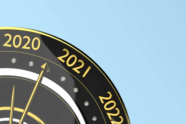 Horloge concept de Noël avec année 2021, sur fond bleu, rendu 3D — Photo