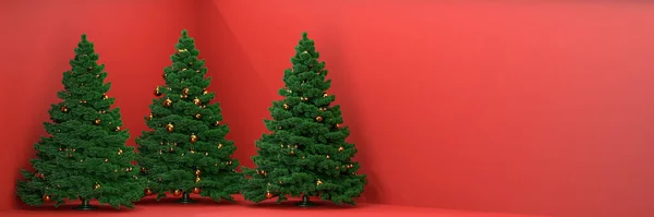 Árbol de Navidad vendiendo blanco sobre fondo rojo, espacio para copiar — Foto de Stock