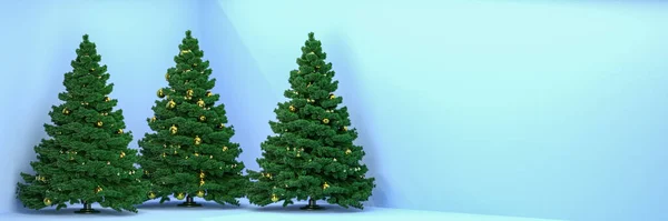 Árvore de Natal vendendo branco no fundo azul, espaço de cópia — Fotografia de Stock