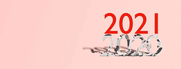 Concept eind 2020 begin 2021 op een blauwe achtergrond, banner, kopieerruimte — Stockfoto