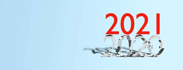 Concetto fine 2020 inizio 2021 su sfondo blu, banner, spazio di copia — Foto Stock