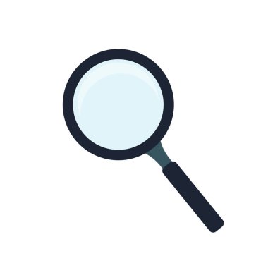 Büyüteç. Mavi arkaplanda düz tasarım illüstrasyonu