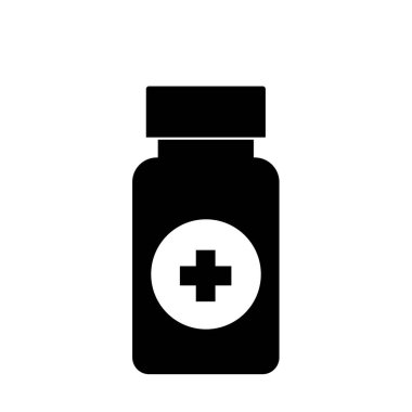 Beyaz arka planda şişe hapı ikonu tempate illüstrasyon