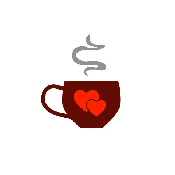 Tasse Heißen Kaffee Oder Tee Mit Herz Und Verliebten — Stockfoto