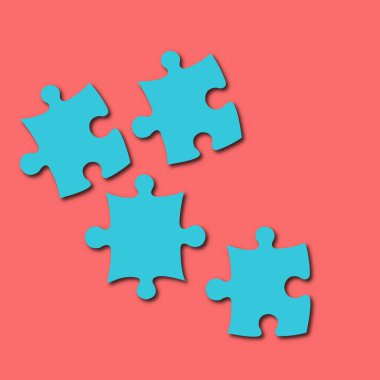 Mavi yapboz arka planda kayıp parçalarla birlikte. Tamamlanmamış ögeler,