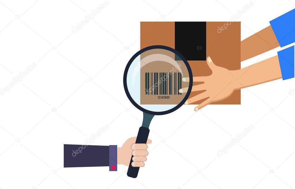 checking parcel package box byMagnifying glass 