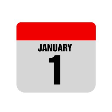1 Ocak takvim simgesi. Resim, düz stil. Tarih, gün. 