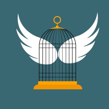 Beyaz arka planda izole edilmiş kanatlı kafes. resimleme.