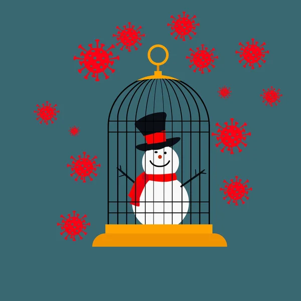 Snowman quarantine  concept as a winter snow man holiday