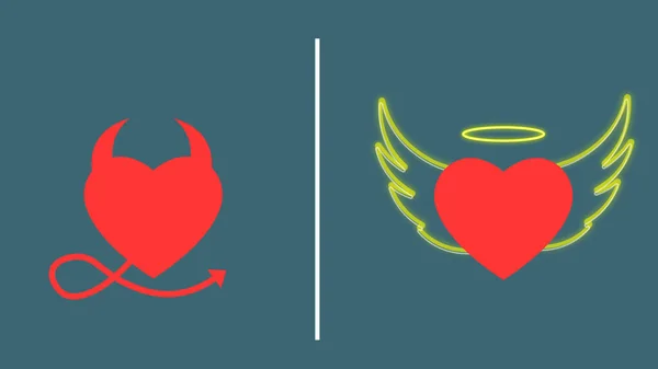 Ilustración Corazones Rojos Ángel Diablo Sobre Fondo Blanco —  Fotos de Stock