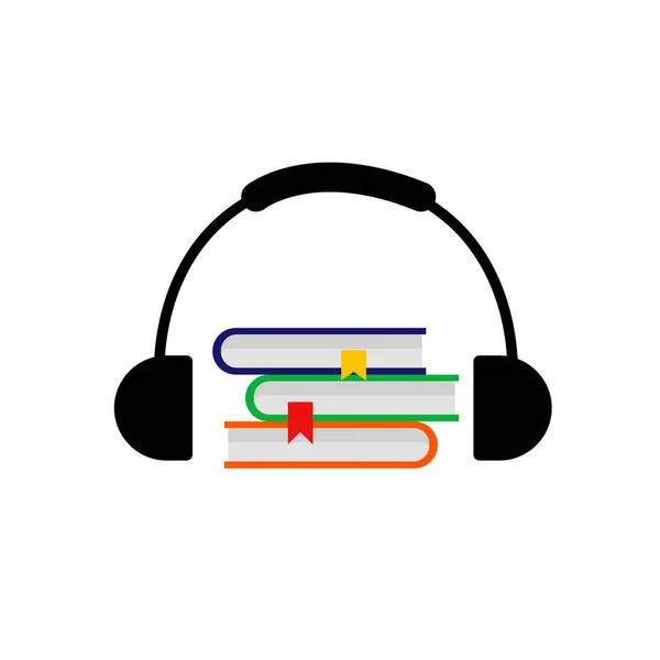 Ses Kitapları Kulaklıklar Beyaz Kitaplar Kavramı — Stok fotoğraf
