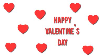 Kalpli bir sevgililer günü. Çizim. Kırmızı kalp ve mutlu sevgililer günü.