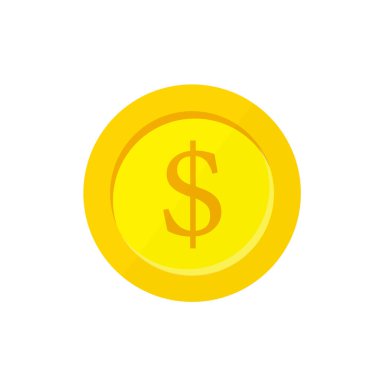 Bir dolarlık altın para. Düz simge beyaz arkaplanda izole edildi.