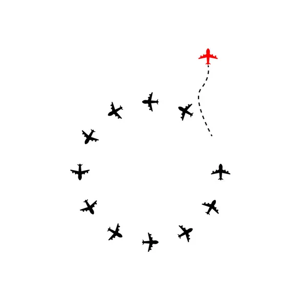 红色飞机改变方向 白色飞机 — 图库照片