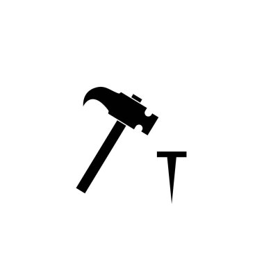 Çekiç çivi simgesine vuruyor. Ağırlıklı metal başlı basit bir çekiç.