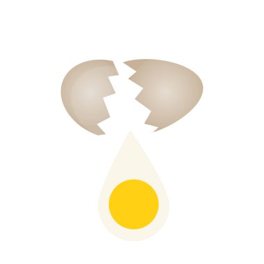 Kırık tavuk yumurtası. Yumurta kabuğu kırılmış, içinde yumurta sarısı var..